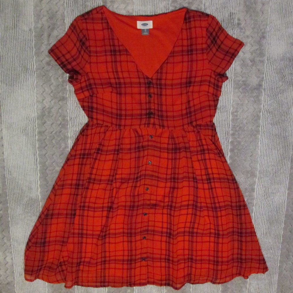 Women's Old Navy Red and Black Plaid Flowy Dress SO CUTE XS NEW